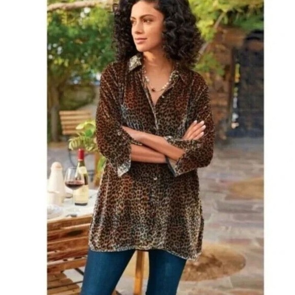 Soft Surroundings small Icon Silk Velvet Poets Tunic Shirt Top Animal Print - Picture 1 of 13